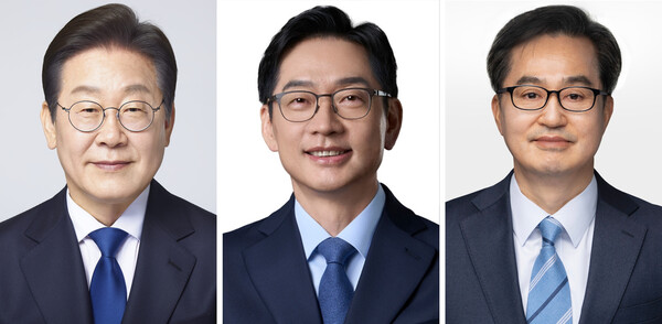 더불어민주당의 제21대 대통령 선거 후보를 선출하기 위한 경선에 나서는 후보들. 왼쪽부터 이재명 전 대표, 김경수 전 경남지사, 김동연 경기지사. (사진=연합뉴스)