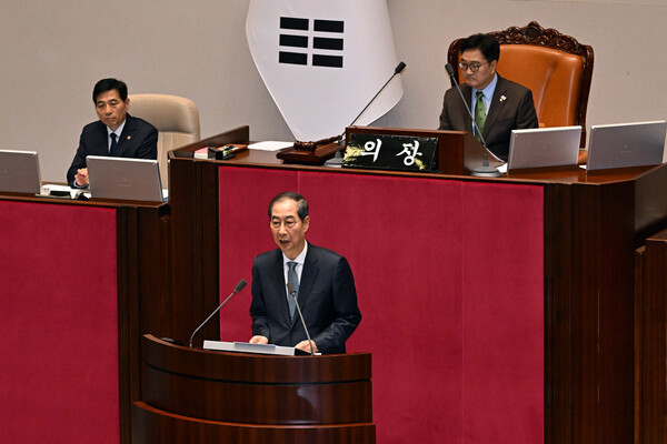 한덕수 대통령 권한대행 국무총리가 24일 국회 본회의장에서 추가경정예산안 시정연설을 하고 있다. (사진=연합뉴스)