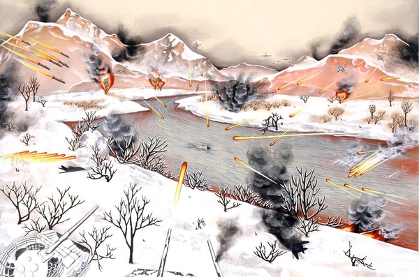 내가 무엇을 할 수 있을까요2 한지 위에 채색, 프라모델 오브제 180×120cm 2006