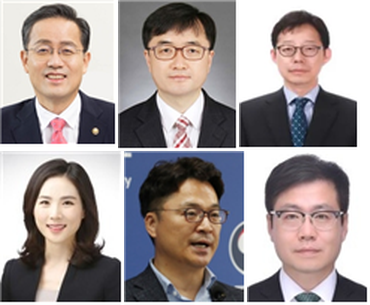 기획재정부 1차관 이형일 통계청장(왼쪽부터 시계방향으로), 기획재정부 2차관 임기근 조달청장, 외교부 1차관 박윤주 주아세안대표국 공사, 외교부 2차관 김진아 한국외국어대학교 교수, 산업통상자원부 1차관 문신학 산업통상자원부 대변인, 통상교섭본부장 여한구 피터슨국제경제연구소 선임위원. (사진=대통령실)