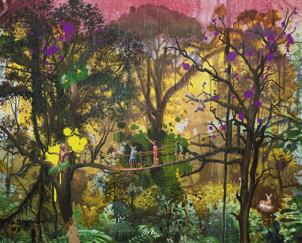 On the stage -pink rainy day 2 oil on canvas 130.3 x 162.2cm 2025