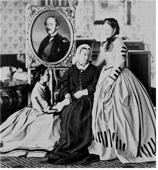 알버트 공(1819~1861) 사후 공주들의 위로를 받고 있는 빅토리아 여왕(1819~1901)의 슬픈 모습