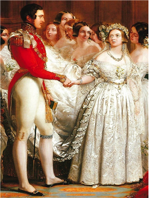 오늘날 웨딩드레스의 원조로 불리는 빅토리아 여왕의 화이트 드레스 (1840)