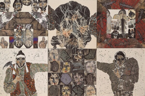 묵시(默示)5, 200x 300cm 여러 종이에 수묵채색 1989