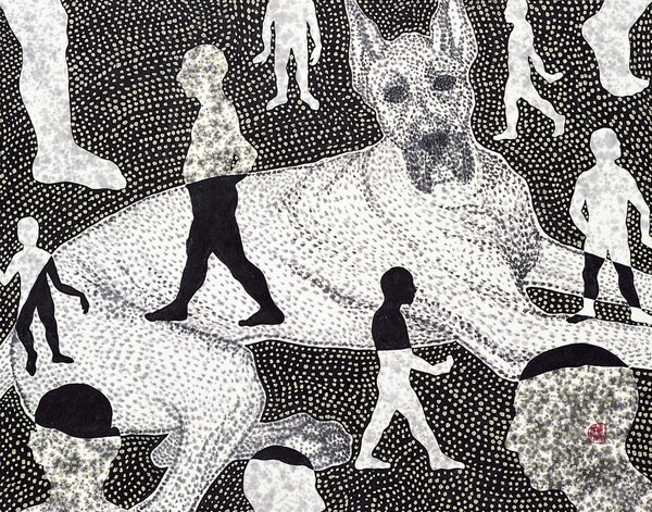 익명인간- 구몽 291x116cm 한지에 수묵채색 2002