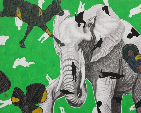 유목동물+인간 130 x162cm 한지에 수묵채색 및 아크릴 2010