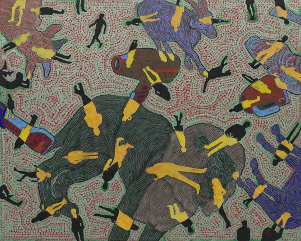 유목동물+인간-문명 130 x162cm 한지에 수묵채색 및 아크릴 2025