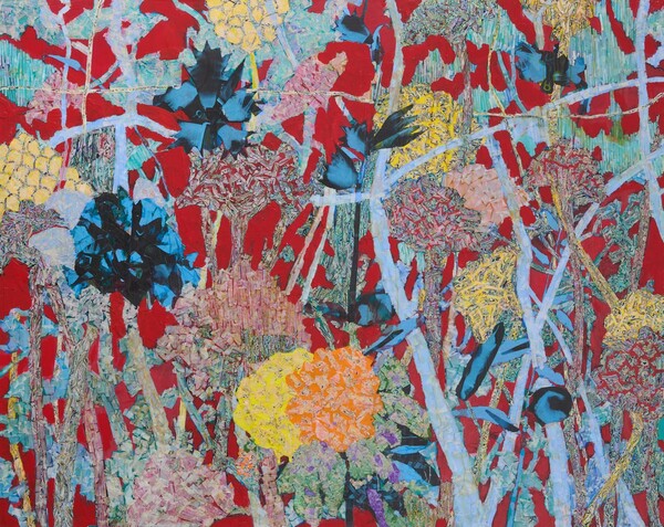 뢴트겐의 정원, 캔버스 한지 위에 자개 채색, 130x160cm, 2025