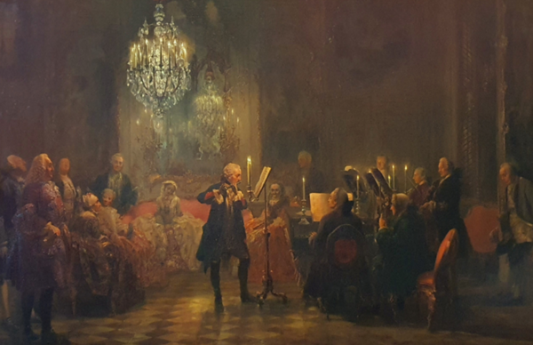 '상수시 궁전에서 플루트를 연주하는 프리드리히 대왕', 아돌프 멘첼, 1852