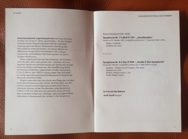 잘츠부르크 페스티벌의 슈베르트 심포니 음악회 프로그램 북 (2025. 8. 1)