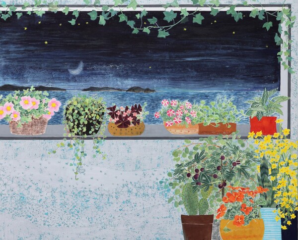 여수 밤바다 91x73cm 장지에 분채·먹 2025