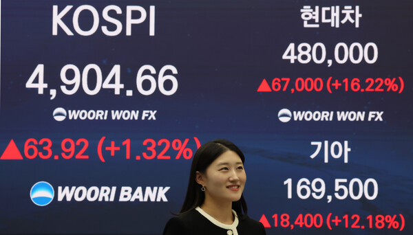 19일 코스피는 전장보다 63.92포인트(1.32%) 오른 4,904.66에 장을 마치며 종가 기준 사상 최고치를 또 경신했다. (사진=연합뉴스) 